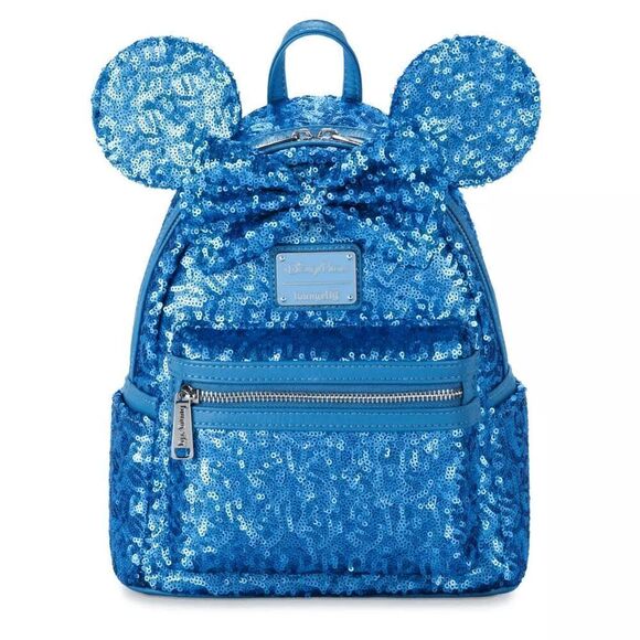 Loungefly Disney Minnie Mouse Blue Sequined Mini Backpack – Hydrangea - Picture 1 of 3